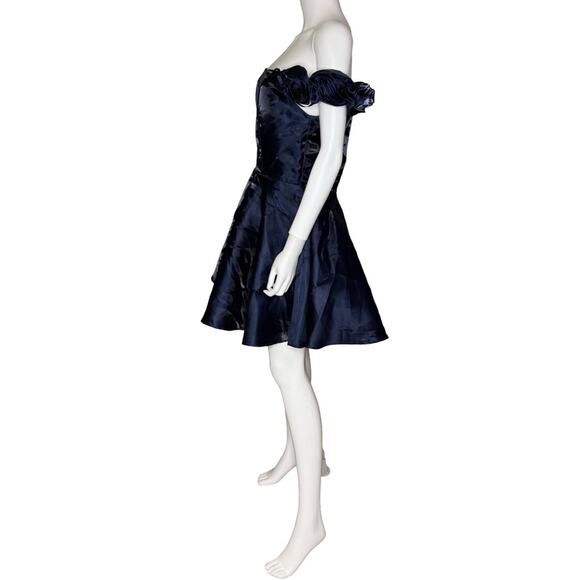 B Darlin Juniors' Rosette Off-The-Shoulder Fit & Flare Dress Navy Sz 13/14 - Picture 5 of 9